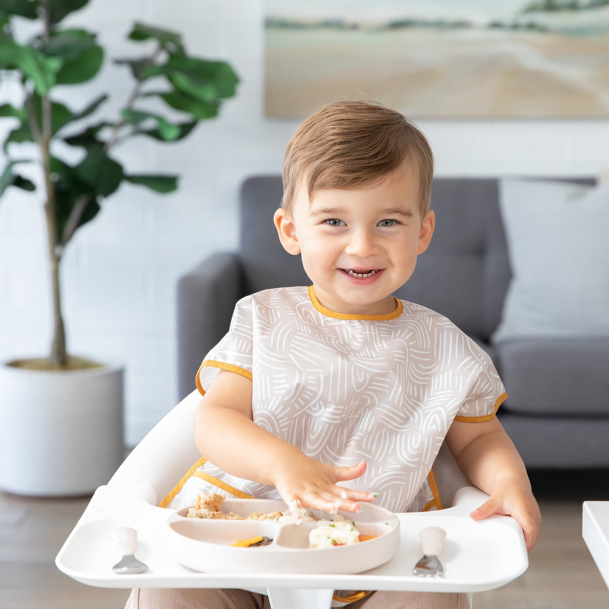 Neutral Boho Short Sleeve Junior Bib For Toddlers 1-3 yrs | Bumkins