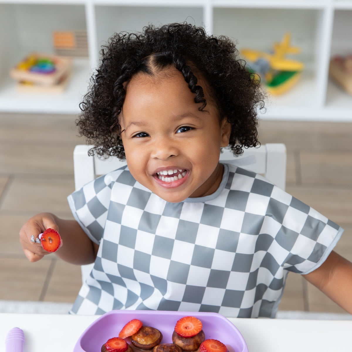 Junior Bib: Charcoal Check | Bumkins