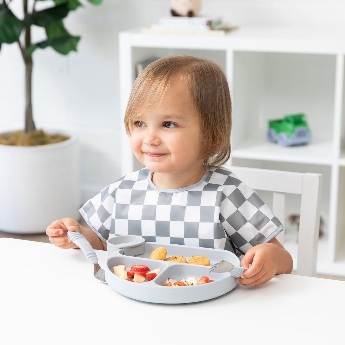 Junior Bib: Charcoal Check | Bumkins