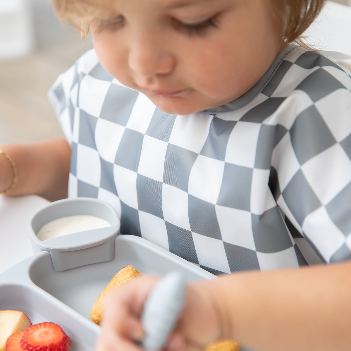 Junior Bib: Charcoal Check | Bumkins