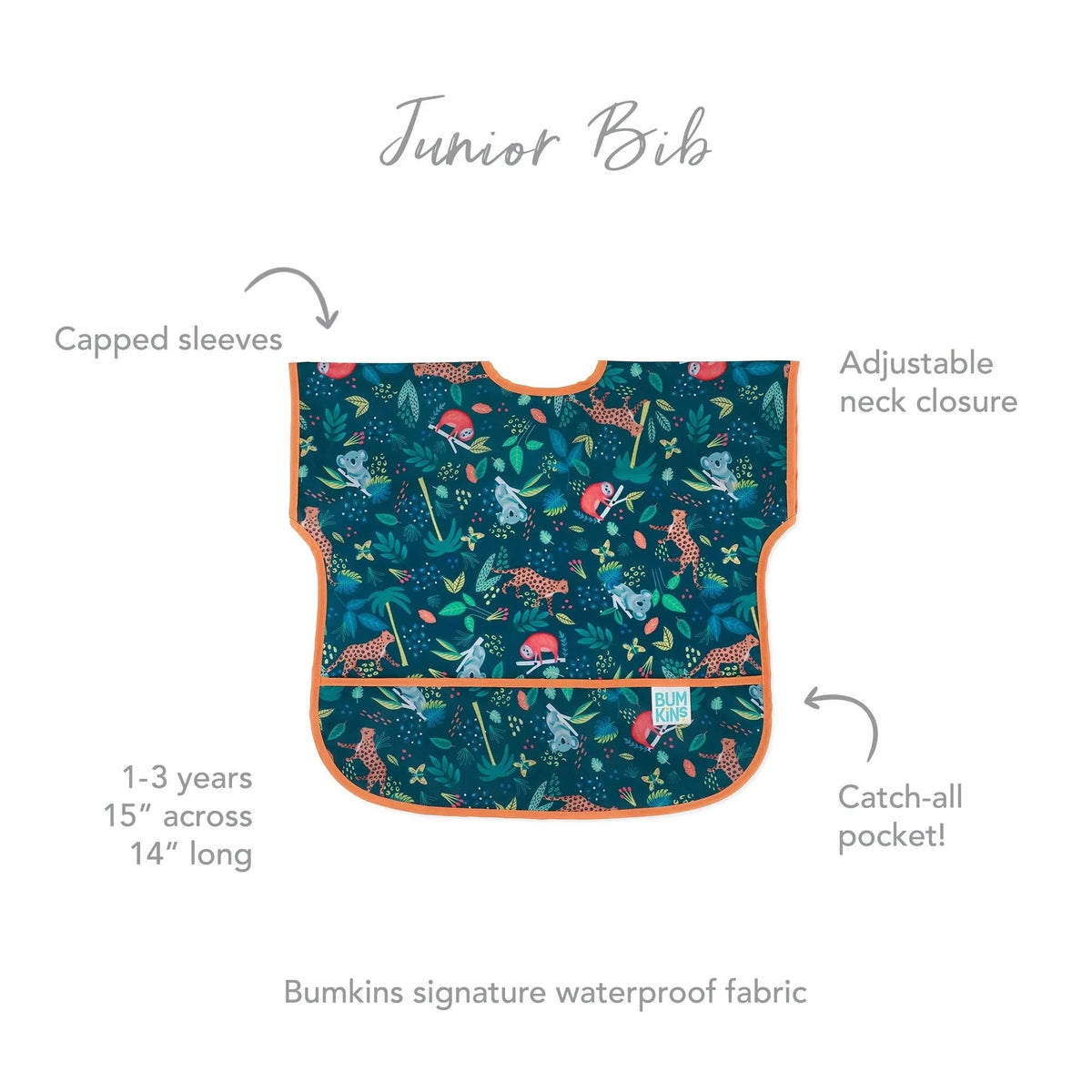 Short Sleeve Jungle Print Feeding Bib For Toddlers 1-3 yrs | Bumkins