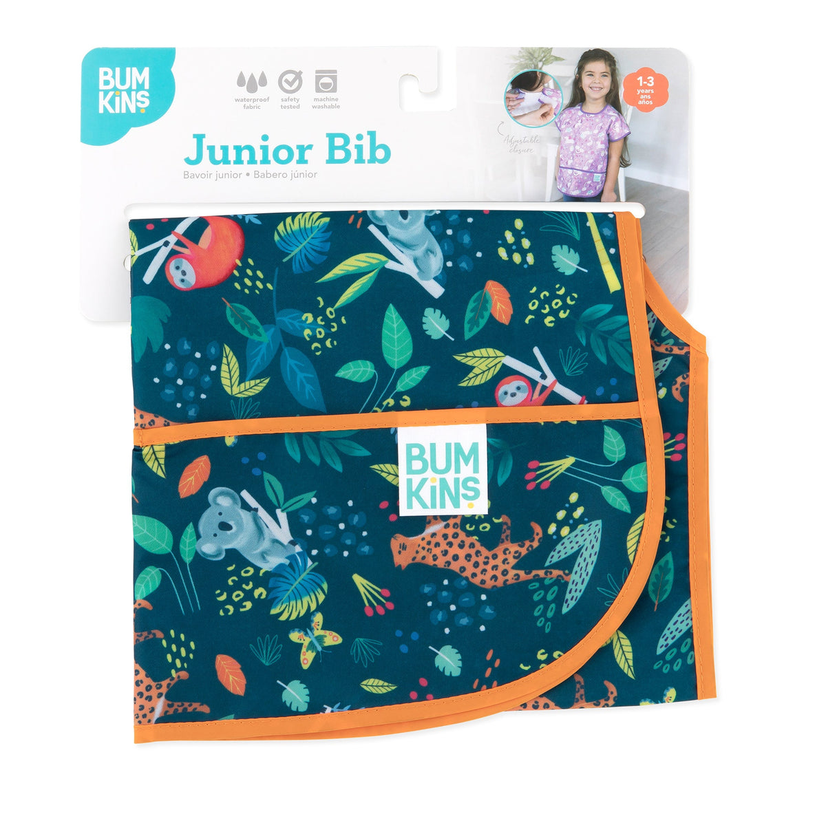 Short Sleeve Jungle Print Feeding Bib For Toddlers 1-3 yrs | Bumkins