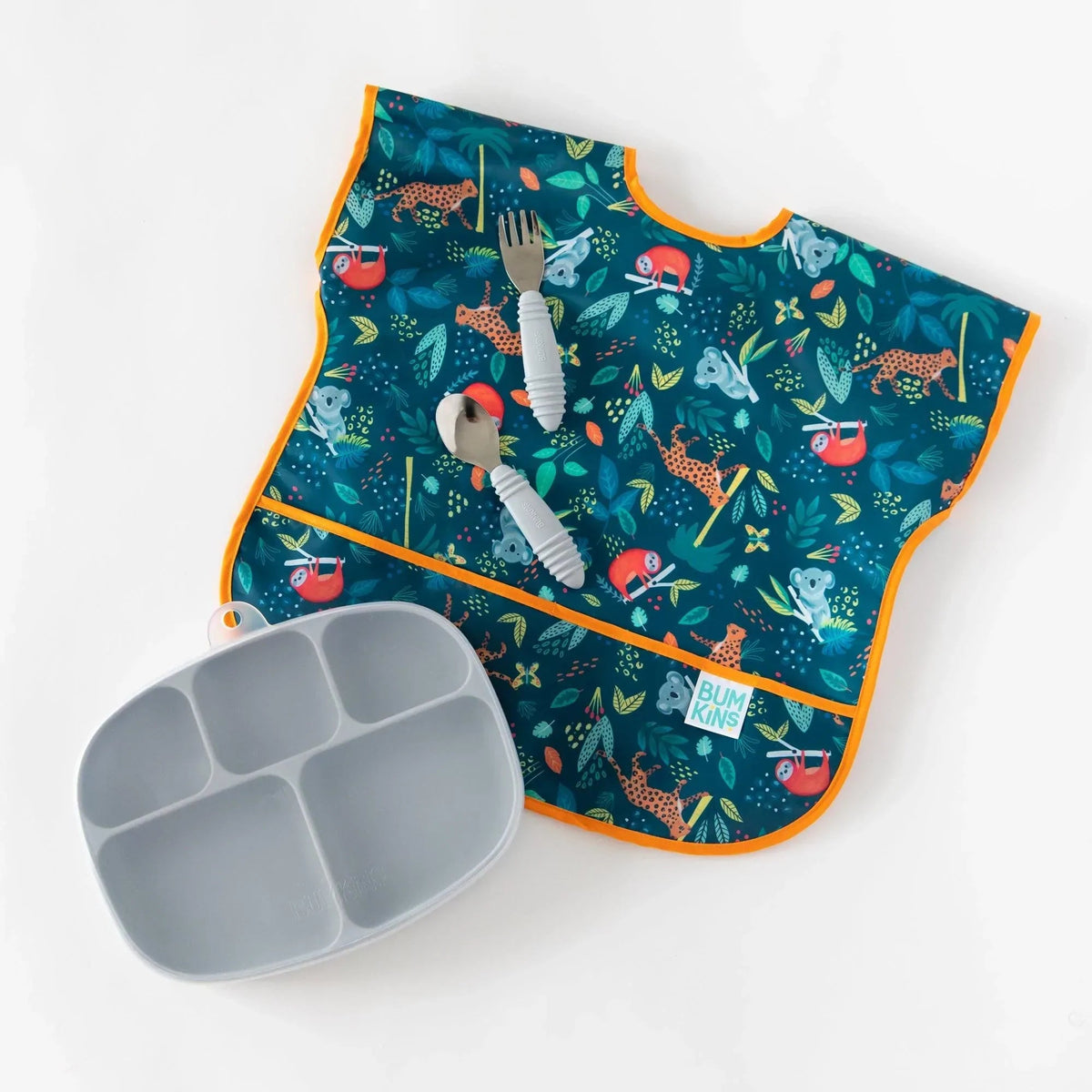 Short Sleeve Jungle Print Feeding Bib For Toddlers 1-3 yrs | Bumkins
