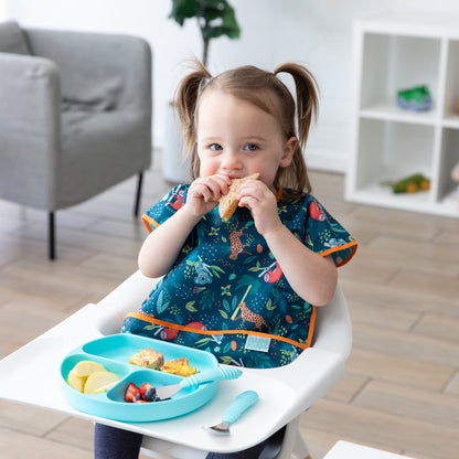 Short Sleeve Jungle Print Feeding Bib For Toddlers 1-3 yrs | Bumkins
