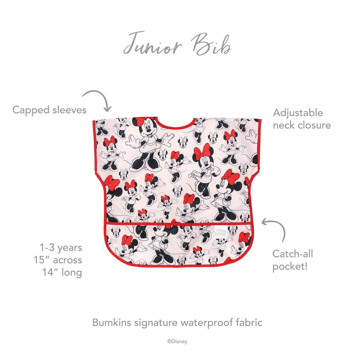 Minnie Mouse Short Sleeve Junior Bib for Baby & Toddler Ages 1-3 Baby | Bumkins