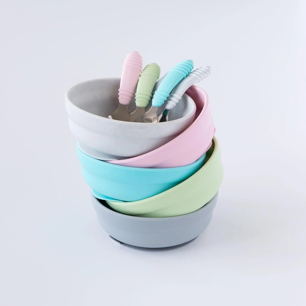 Silicone Stay-Put Suction Bowl For Toddlers in Gray | Bumkins