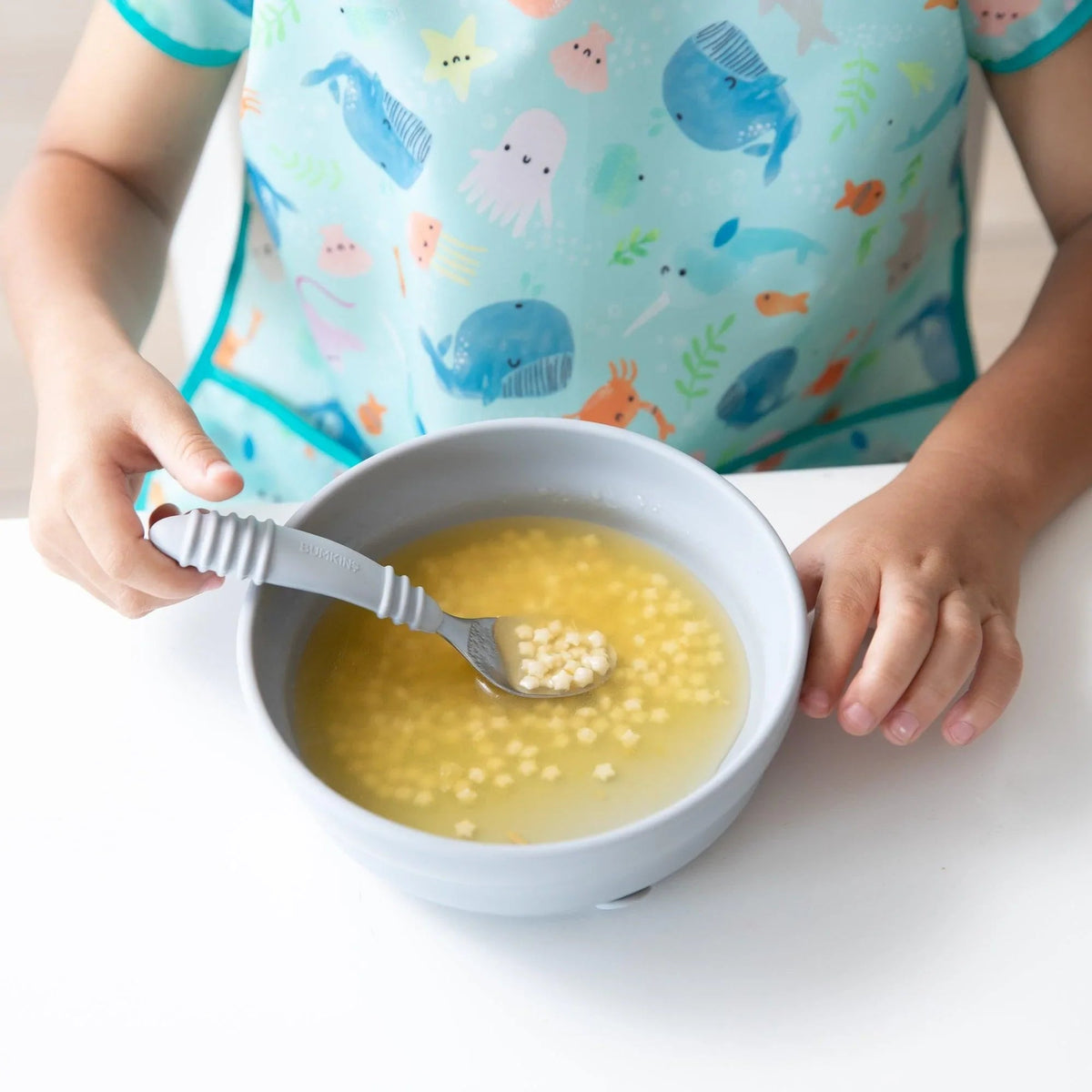 Silicone Stay-Put Suction Bowl For Toddlers in Gray | Bumkins