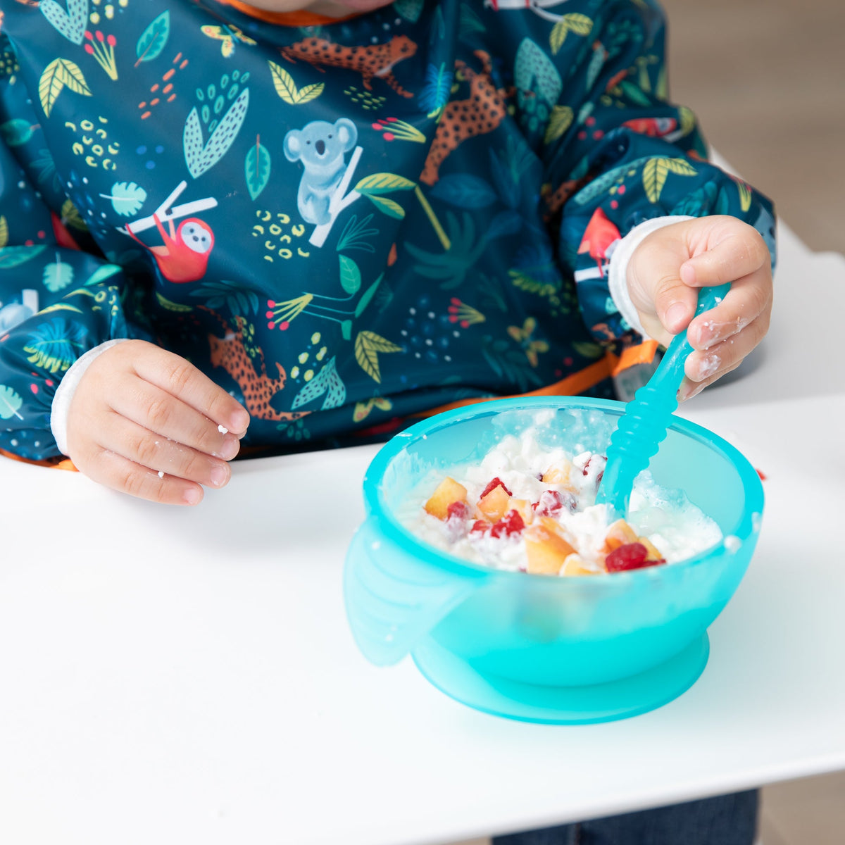 Silicone First Feeding Set, Blue Jelly | Bowl + Spoon + Lid | Bumkins