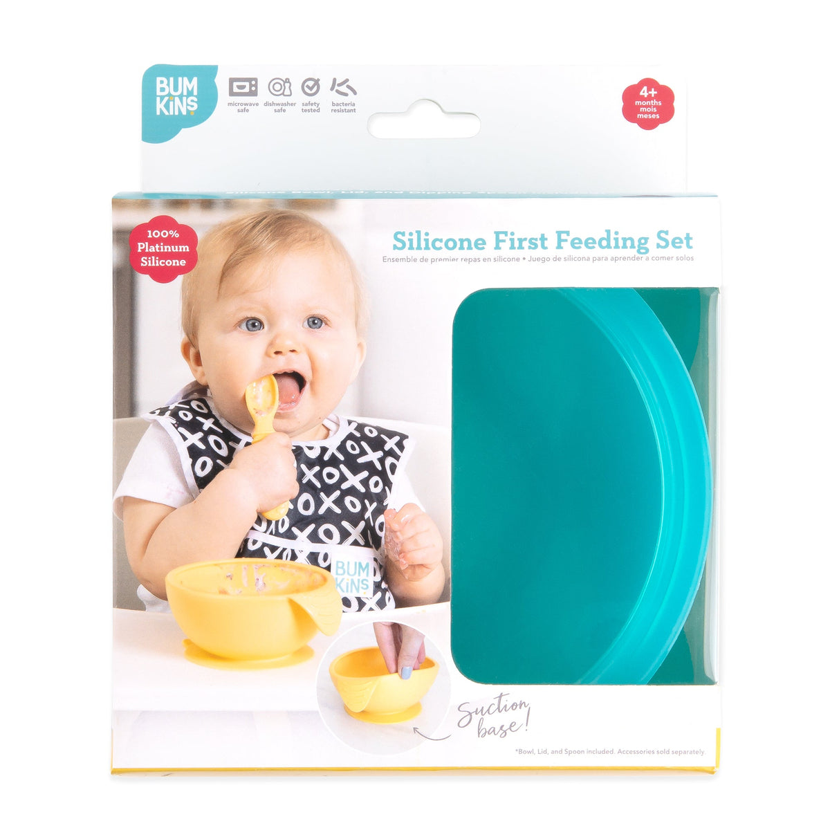 Silicone First Feeding Set, Blue Jelly | Bowl + Spoon + Lid | Bumkins