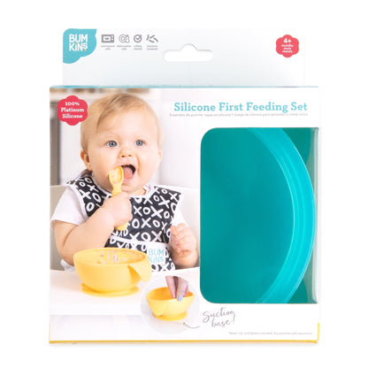 Silicone First Feeding Set, Blue Jelly | Bowl + Spoon + Lid | Bumkins
