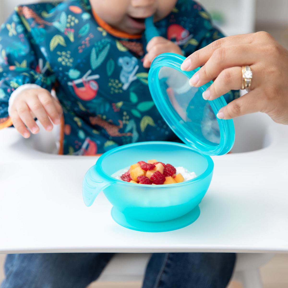Silicone First Feeding Set, Blue Jelly | Bowl + Spoon + Lid | Bumkins