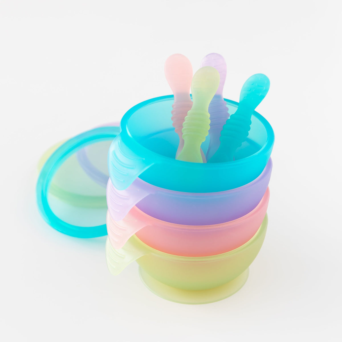 Silicone First Feeding Set, Blue Jelly | Bowl + Spoon + Lid | Bumkins