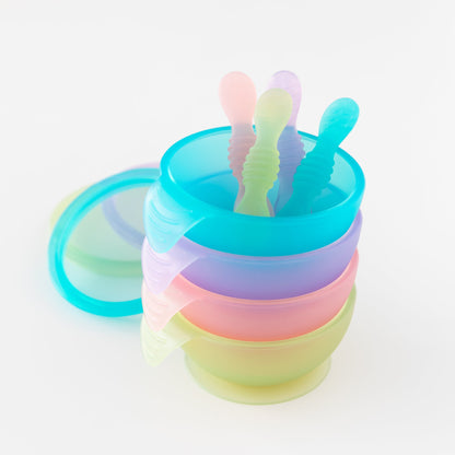 Silicone First Feeding Set, Blue Jelly | Bowl + Spoon + Lid | Bumkins
