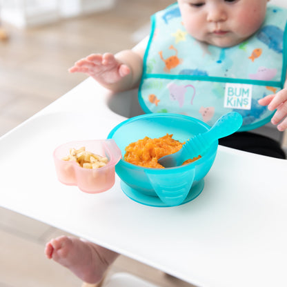 Silicone First Feeding Set, Blue Jelly | Bowl + Spoon + Lid | Bumkins