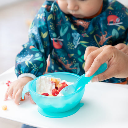 Silicone First Feeding Set, Blue Jelly | Bowl + Spoon + Lid | Bumkins