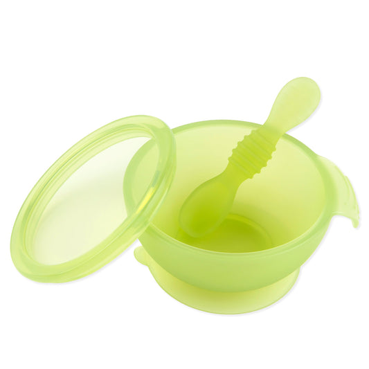 Silicone Suction Bowl + Spoon Set, Green Jelly | Bumkins