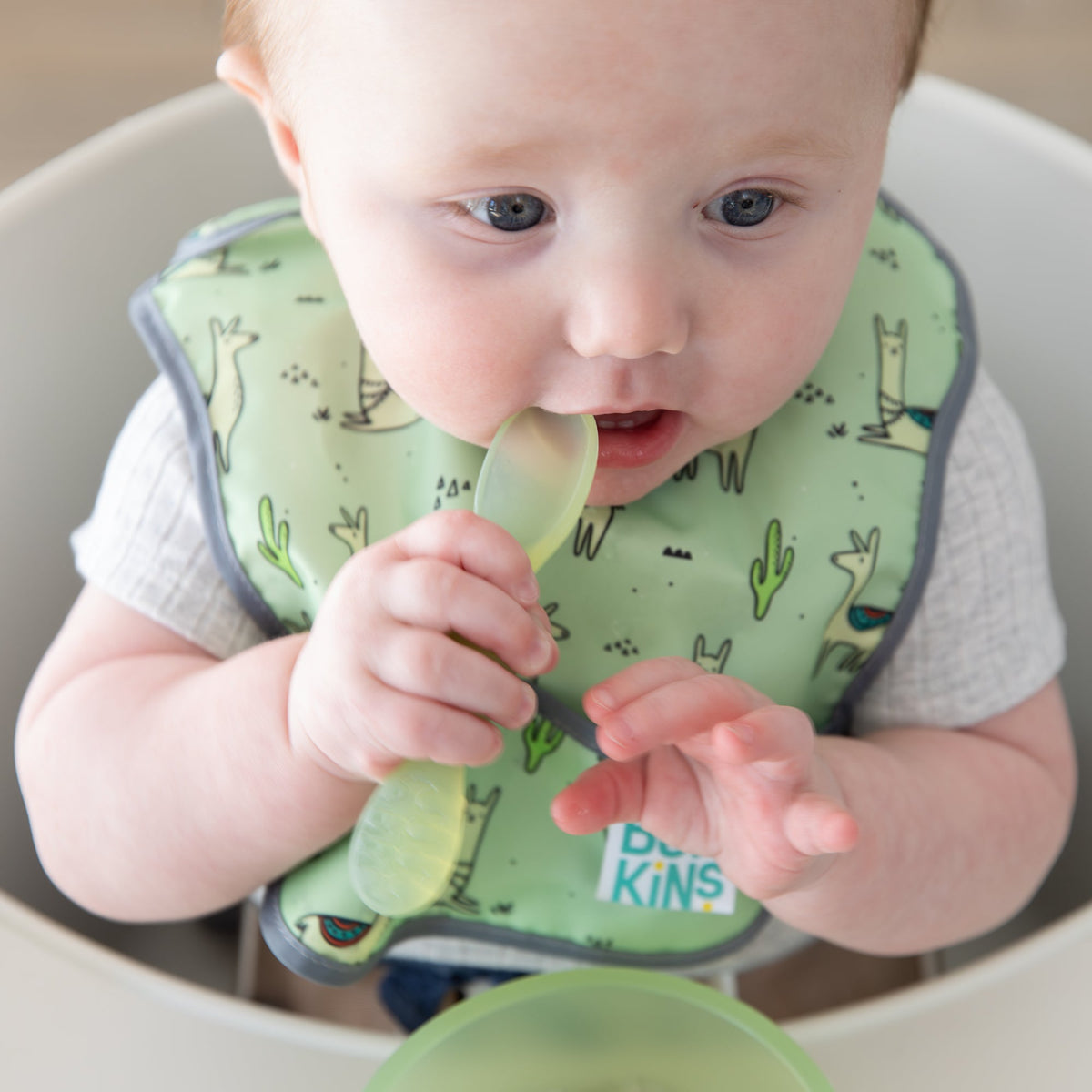 Silicone Suction Bowl + Spoon Set, Green Jelly | Bumkins