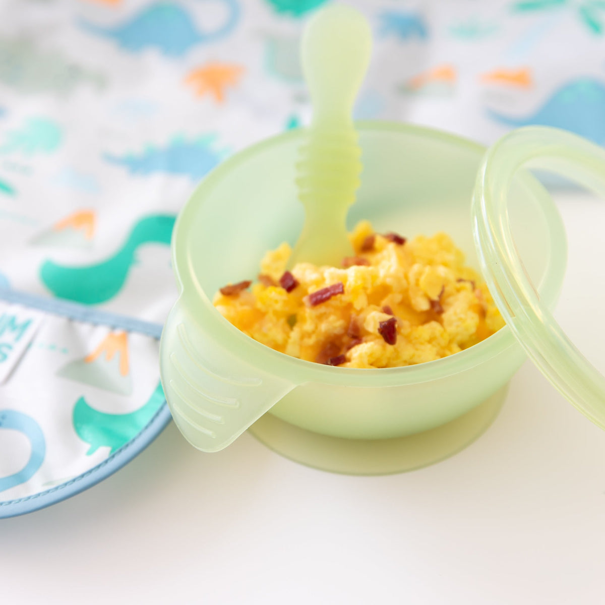 Silicone Suction Bowl + Spoon Set, Green Jelly | Bumkins