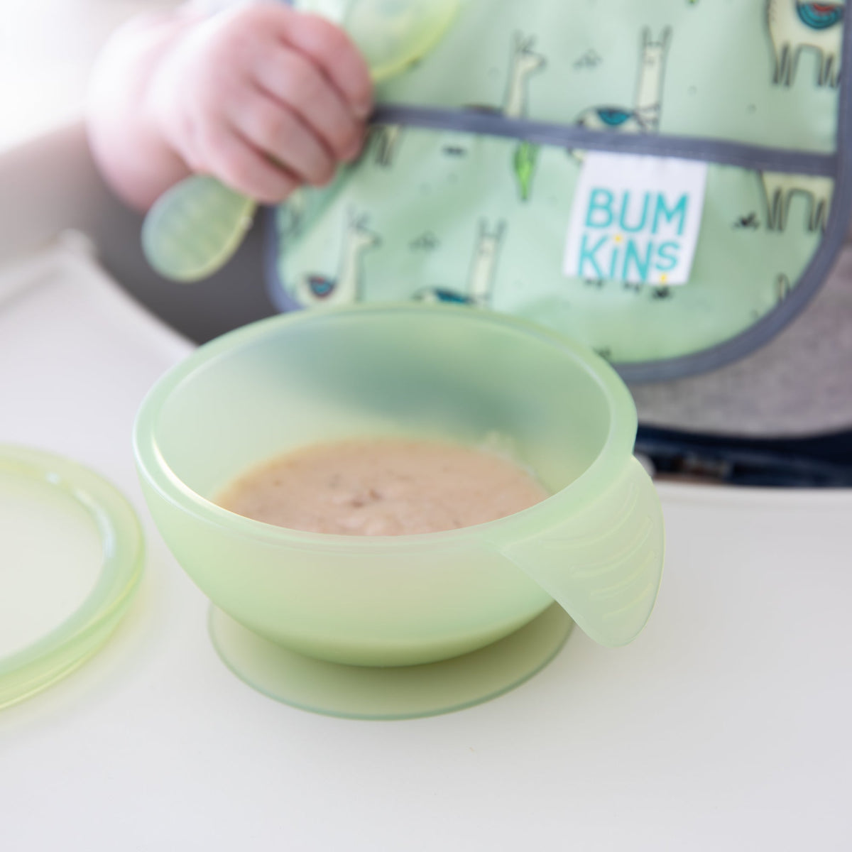 Silicone Suction Bowl + Spoon Set, Green Jelly | Bumkins