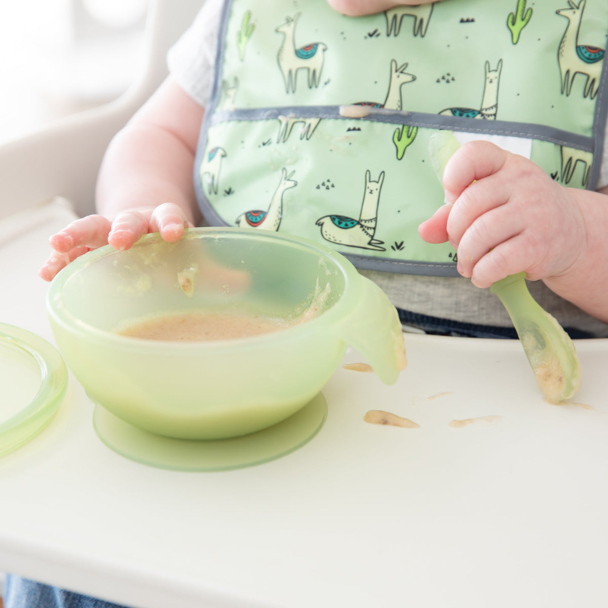 Silicone Suction Bowl + Spoon Set, Green Jelly | Bumkins