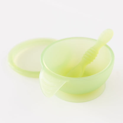 Silicone Suction Bowl + Spoon Set, Green Jelly | Bumkins