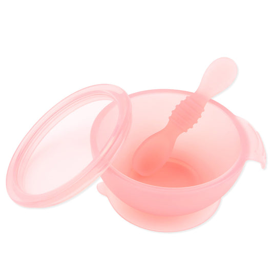 Pink Jelly Silicone Suction Bowl + Spoon + Lid | Bumkins