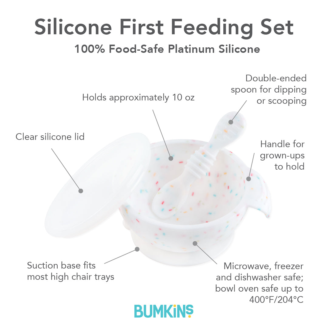Vanilla Sprinkle Silicone Feeding Set: Baby Bowl & Training Spoon | Bumkins