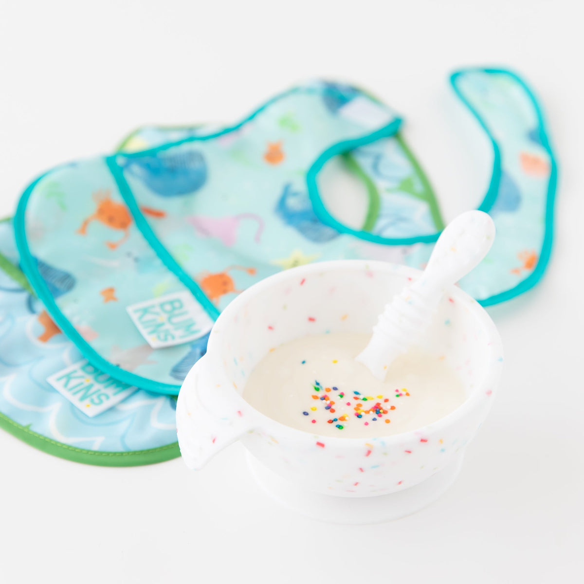 Vanilla Sprinkle Silicone Feeding Set: Baby Bowl & Training Spoon | Bumkins