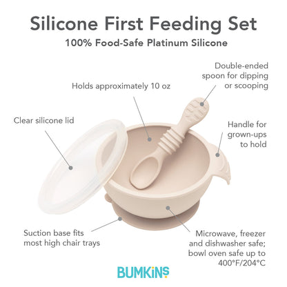 BPA-Free Silicone Baby Feeding Set with Bowl, Spoon & Lid | Bumkins