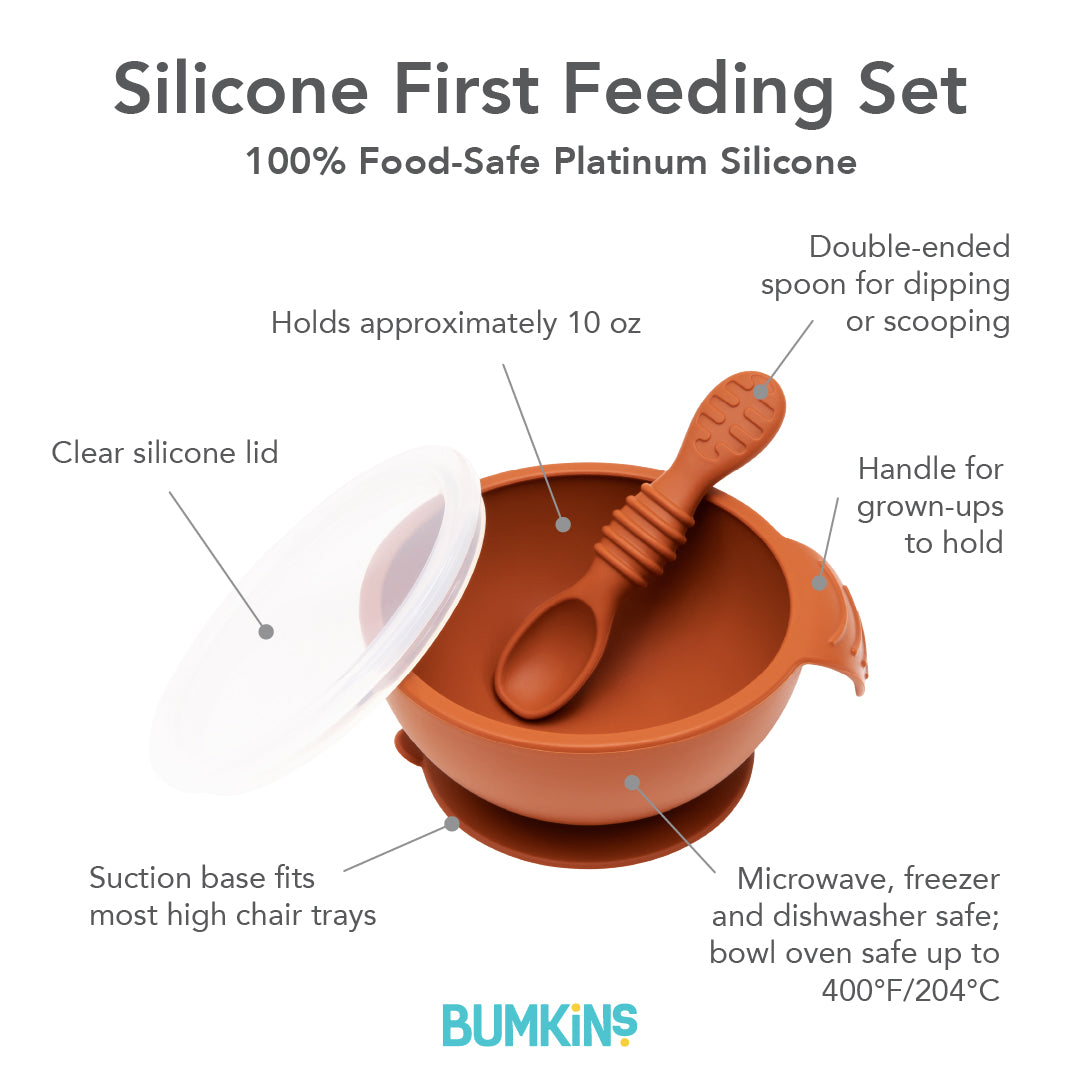 Silicone Baby Feeding Set For First Foods in Clay | Bumkins