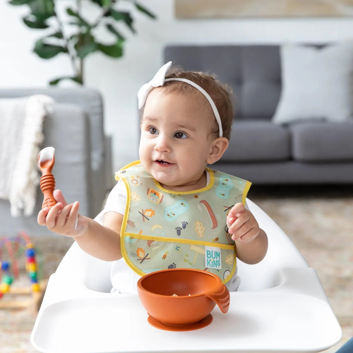 Silicone Baby Feeding Set For First Foods in Clay | Bumkins