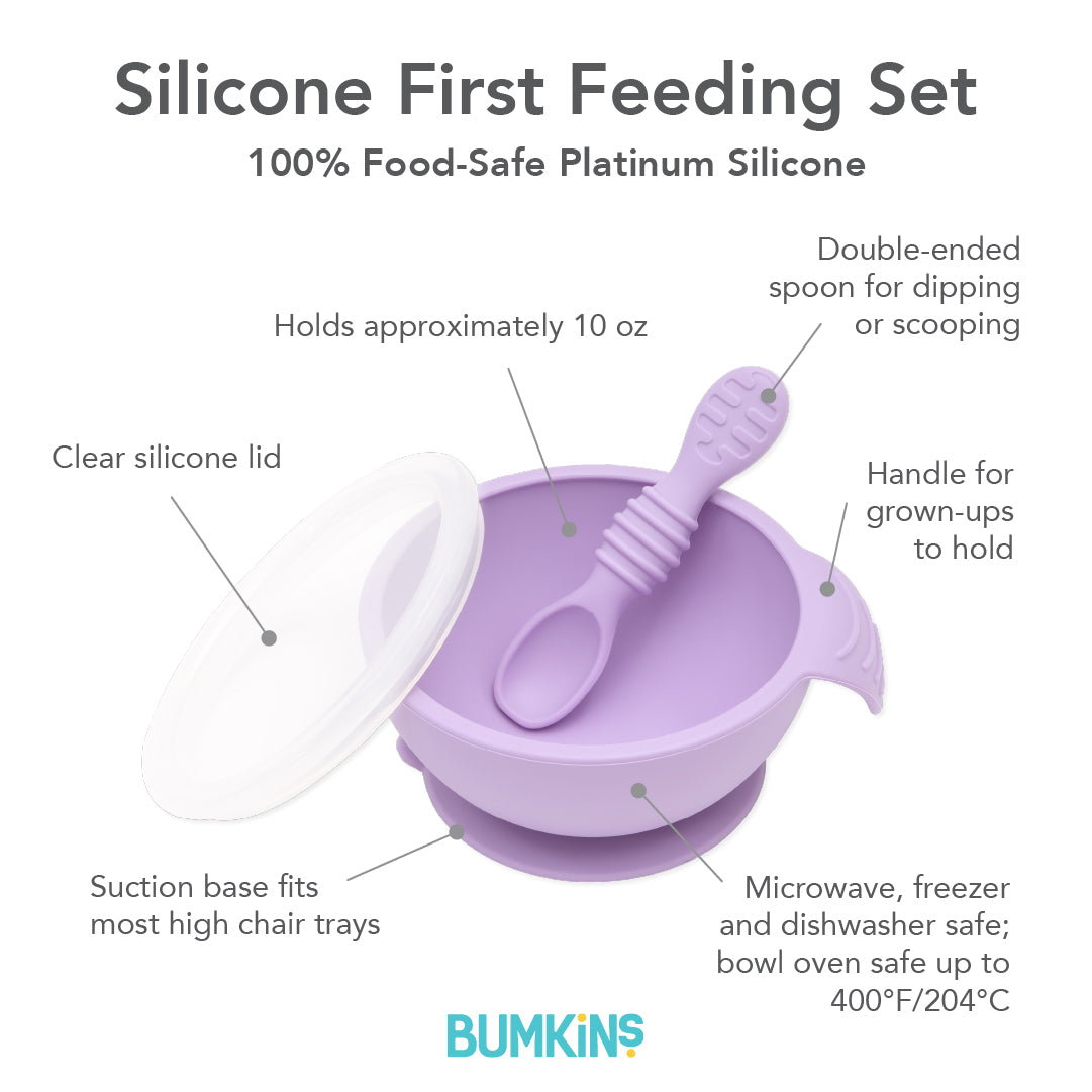 Lavender Baby Bowl, Spoon + Lid Set For Baby's First Bites | Bumkins