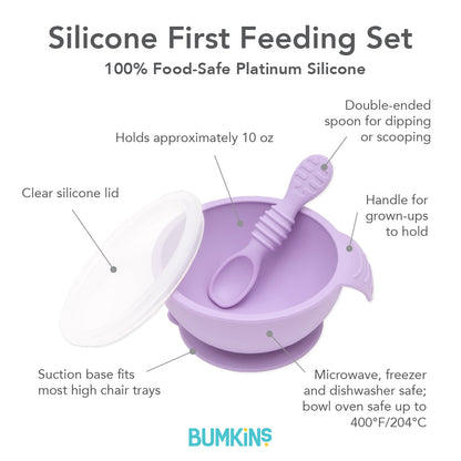 Lavender Baby Bowl, Spoon + Lid Set For Baby's First Bites | Bumkins