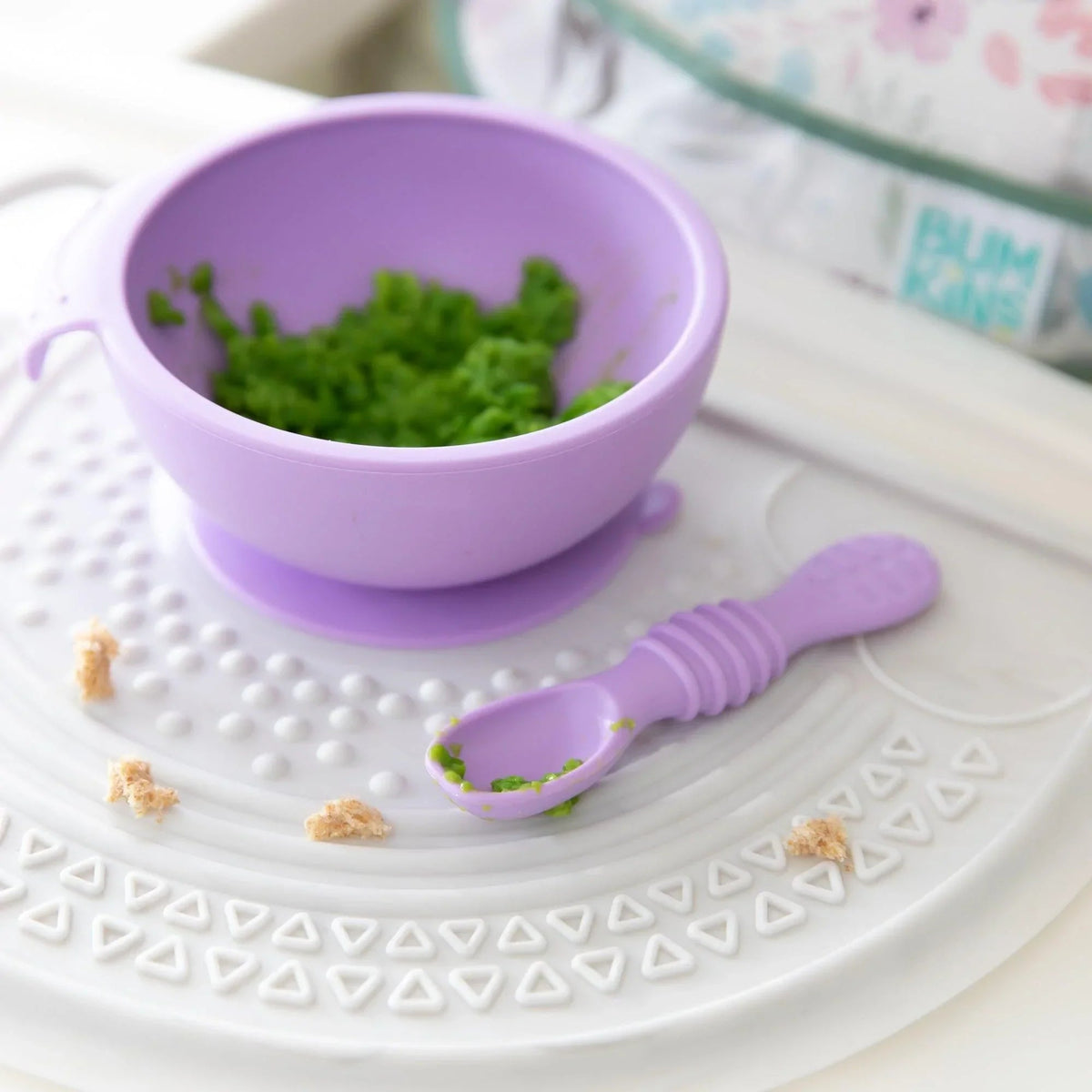Lavender Baby Bowl, Spoon + Lid Set For Baby's First Bites | Bumkins
