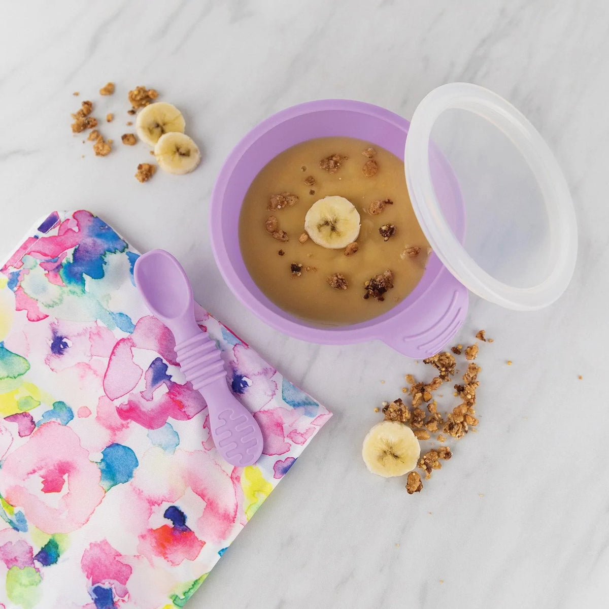 Lavender Baby Bowl, Spoon + Lid Set For Baby's First Bites | Bumkins