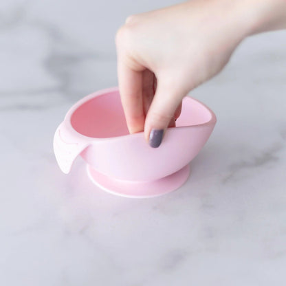 Pink Silicone Suction First Feeding Set with Bowl, Spoon + Lid | Bumkins