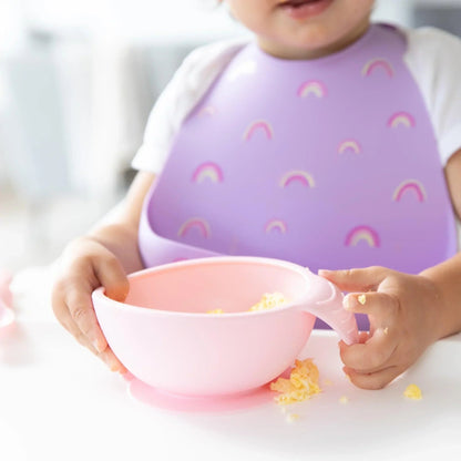 Pink Silicone Suction First Feeding Set with Bowl, Spoon + Lid | Bumkins