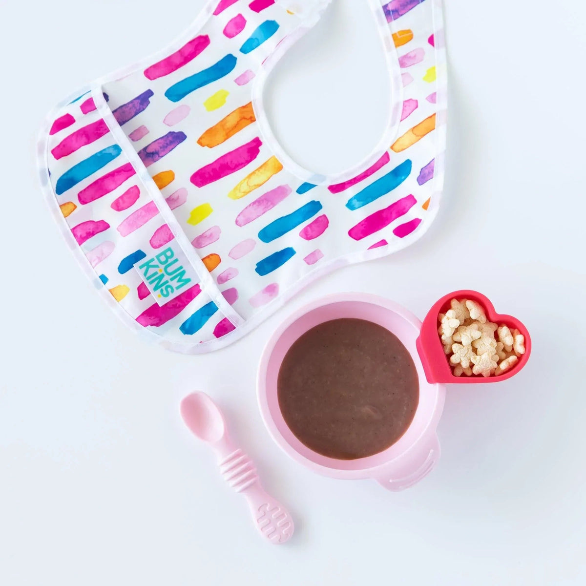 Pink Silicone Suction First Feeding Set with Bowl, Spoon + Lid | Bumkins