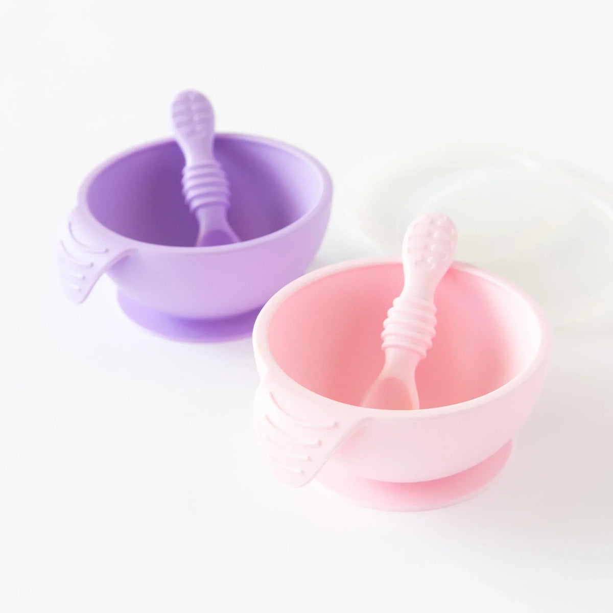 Pink Silicone Suction First Feeding Set with Bowl, Spoon + Lid | Bumkins