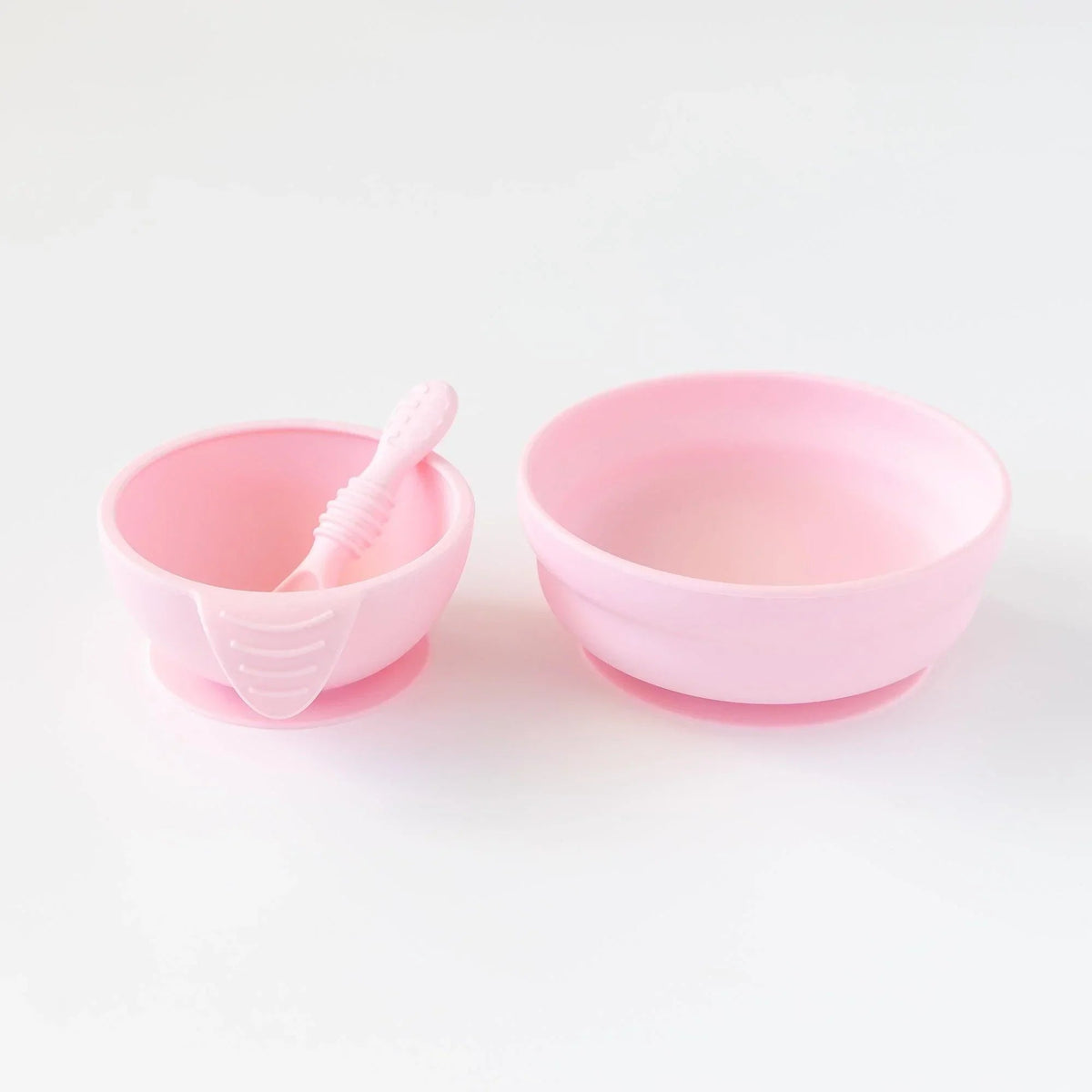 Pink Silicone Suction First Feeding Set with Bowl, Spoon + Lid | Bumkins
