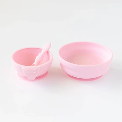 Pink Silicone Suction First Feeding Set with Bowl, Spoon + Lid | Bumkins