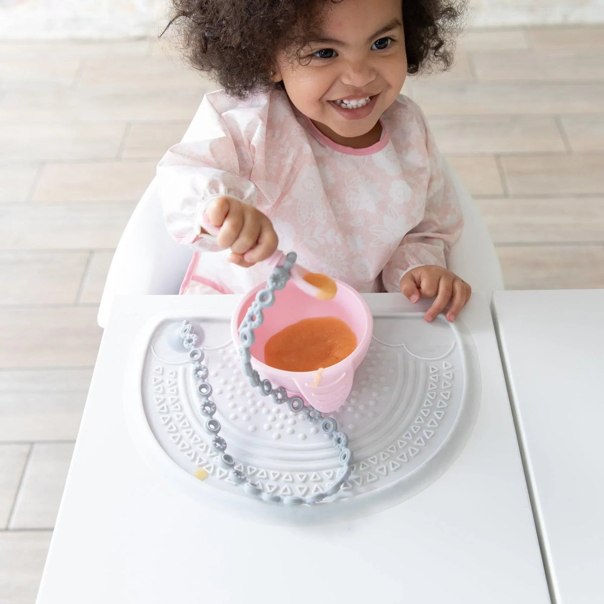 Pink Silicone Suction First Feeding Set with Bowl, Spoon + Lid | Bumkins