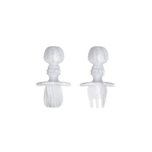 Chewtensils Silicone Baby Spoon and Fork Set – Marble Baby | Bumkins