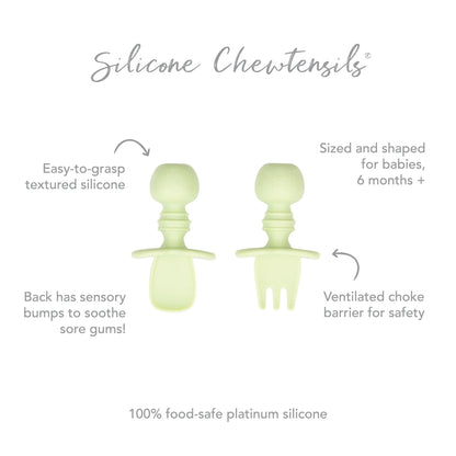 Chewtensils Silicone Baby Spoon and Fork Set – Sage Baby | Bumkins
