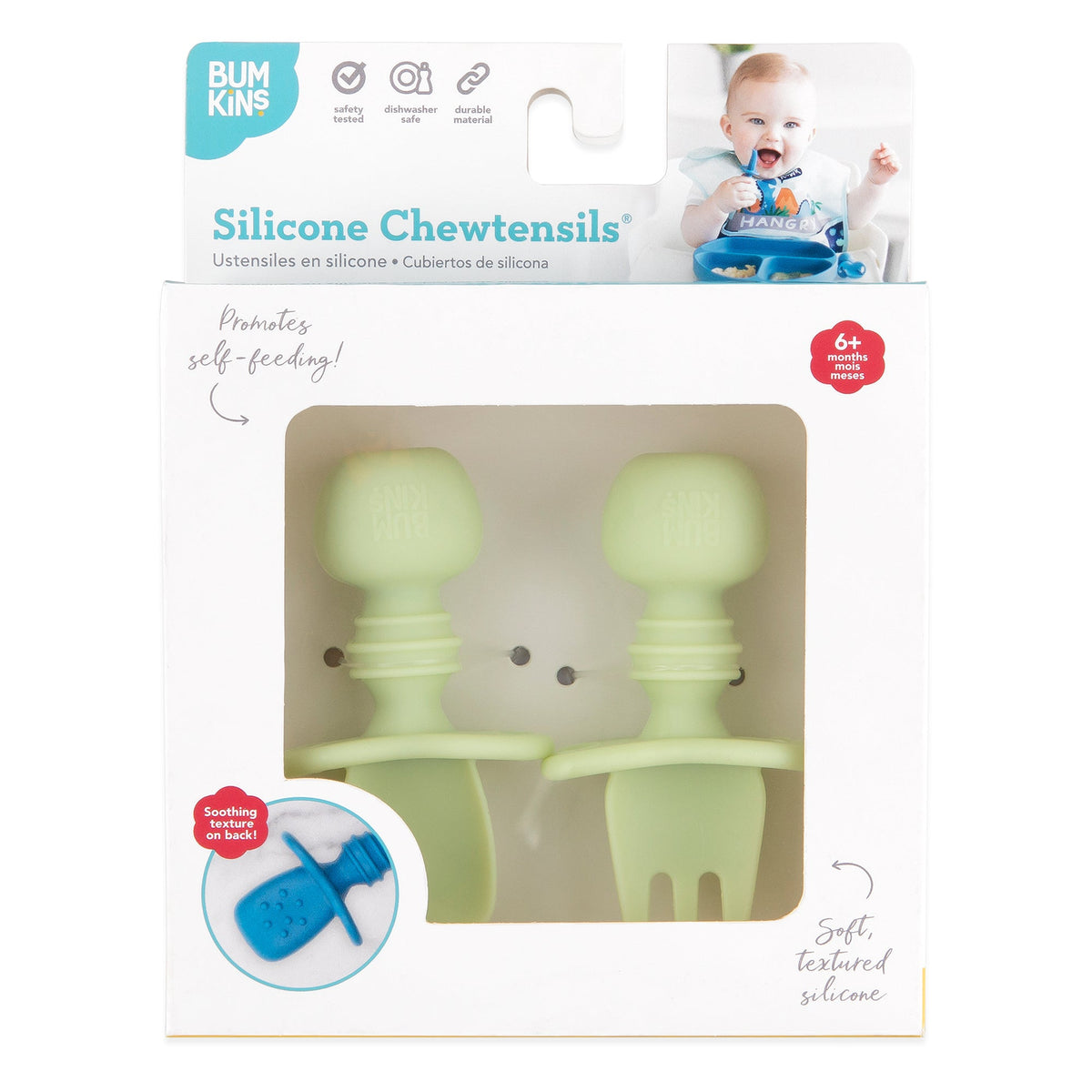 Chewtensils Silicone Baby Spoon and Fork Set – Sage Baby | Bumkins