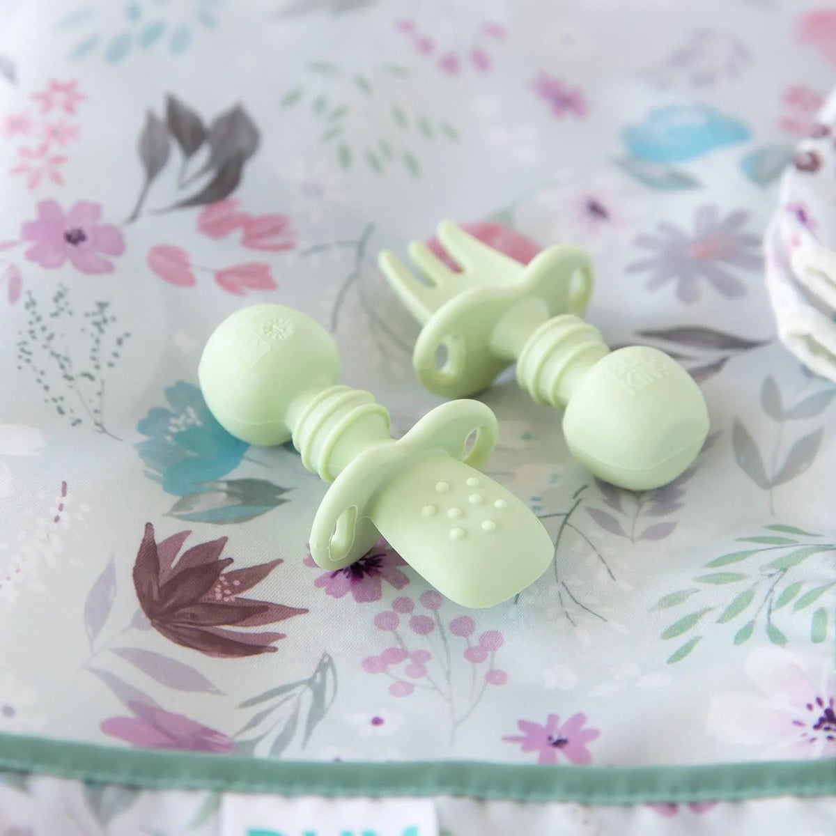 Chewtensils Silicone Baby Spoon and Fork Set – Sage Baby | Bumkins