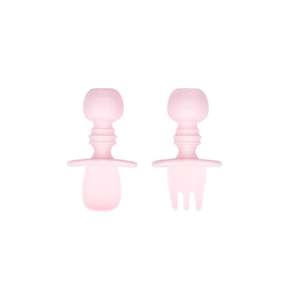 Chewtensils Silicone Baby Spoon and Fork Set – Pink Baby | Bumkins