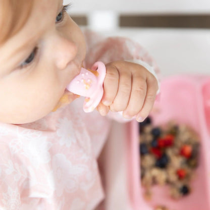 Chewtensils Silicone Baby Spoon and Fork Set – Pink Baby | Bumkins