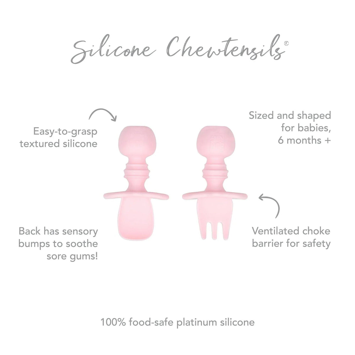 Chewtensils Silicone Baby Spoon and Fork Set – Pink Baby | Bumkins