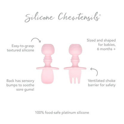 Chewtensils Silicone Baby Spoon and Fork Set – Pink Baby | Bumkins